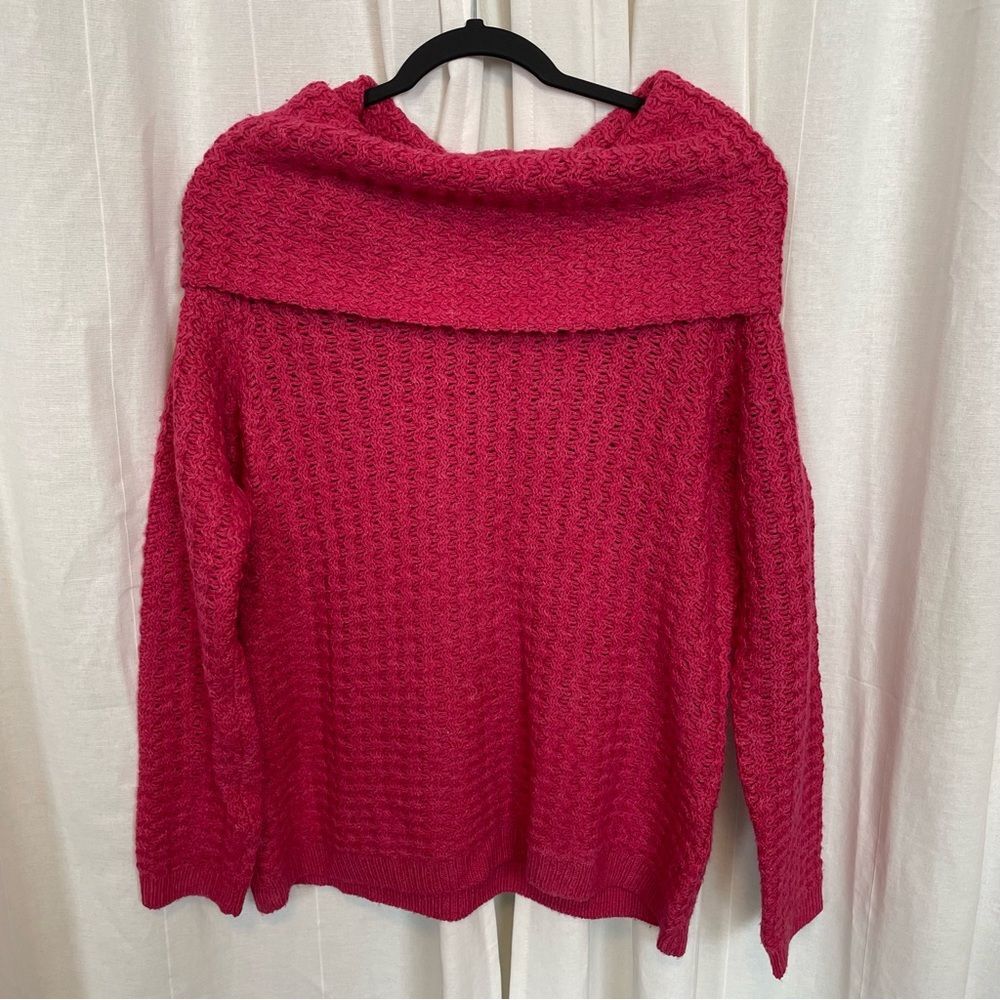 Banana Republic pink wool blend cowl neck knit sweater size large barbiecore